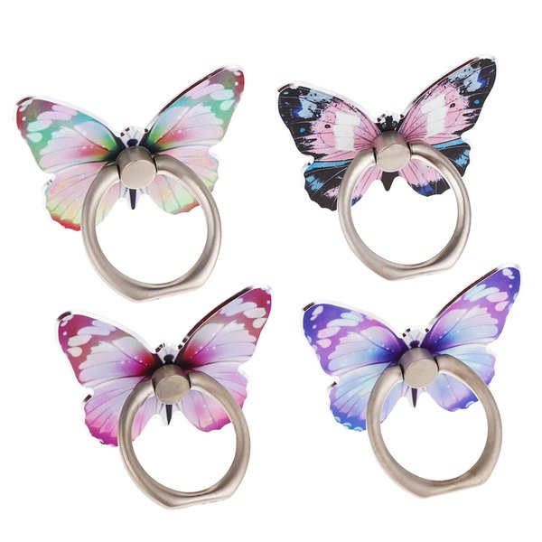 4 Pcs Butterfly Cell Phone Ring Grip Holder, 360° Rotating Metal Hand Phone Stand Holder Butterfly Phone Case Ring Cell Phone Accessories Phone Rings for Back of Phone Butterfly Phone Case