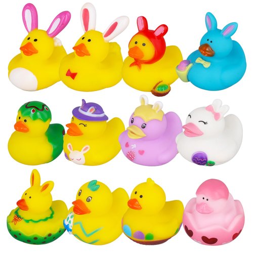 12pcs Easter Rubber Ducks, Novelty Colorful Bunny Rabbit Duckies Mini Ducks Rubber Bath Duck Toys Assorted Squeeze Ducks for Easter Party Favors for Kids Students Birthday Gift, Rewards, Collection