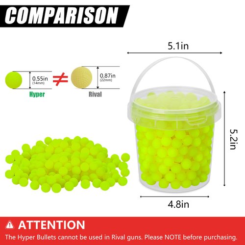 PokiiuLK 400 Refill Balls Ammo for Nerf Hyper Gun,Hyper Gun Balls with Portable Storage Bucket (Yellow), Hyper Rounds 0.55 in