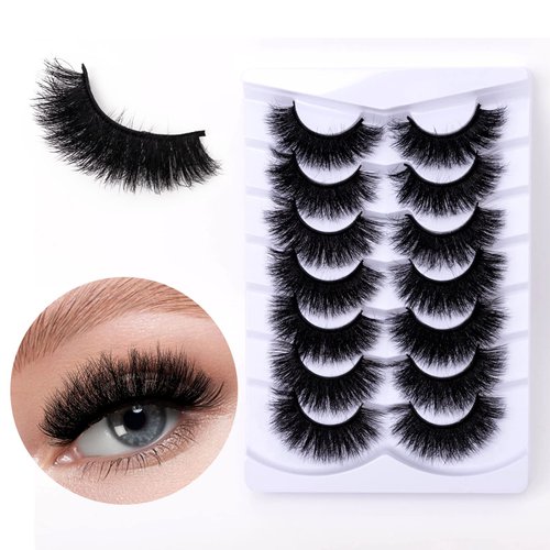 SQYlashes Fluffy Full False Eyelashes Wispy 3D Faux Mink Lashes Thick Fake Lashes Strip - 7 Pairs, Z13