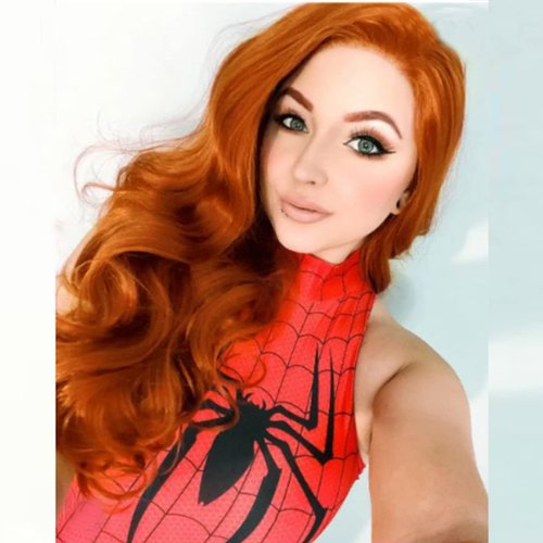 Karissa Hair Orange Wigs for Women Fashion Copper Red Lace Front Wigs Pre Plucked Hairline Synthetic Glueless Heat Resistant Long Wavy Free Part Handmade Replacement Full Wigs Cosplay 24 inches