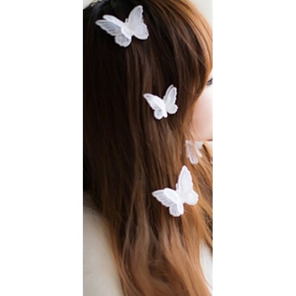 6Pcs White Double Embroidery Lace Butterfly Hair Clip Accessories for Women Girl Baby