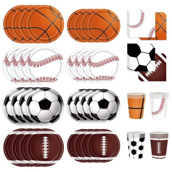 Sports Birthday Party Decorations, Sports Theme Party Supplies, Include Plates, Cups, Napkins, Soccer Basketball Baseball Football Theme Dinnerware (Serve 20)