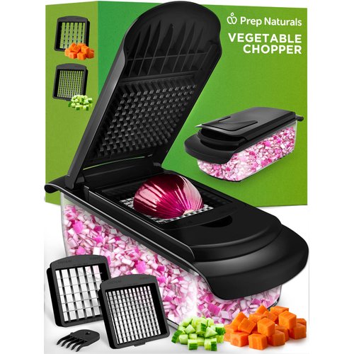PrepNaturals Vegetable Chopper with Container, Veggie Chopper - Chopper Vegetable Cutter, Food Chopper & Onion Chopper - Onion Chopper Dicers, Choppers, Mandoline Slicer for Kitchen (2-in-1 Black)