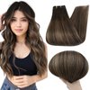Full Shine Balayage Weft Hair Extensions Human Hair 14 Inch Sew in Hair Extensions Real Human Hair Color 2 Dark Brown Fading to 8 Brown Highlight 2 Weft Human Hair Extensions 100G