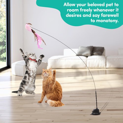 jority Interactive Cat Toys for Bored Indoor Adult Cats Suction Cup Cat Toy Bird Simulation Feather Toys Cat Wands Hanging Cat Toy