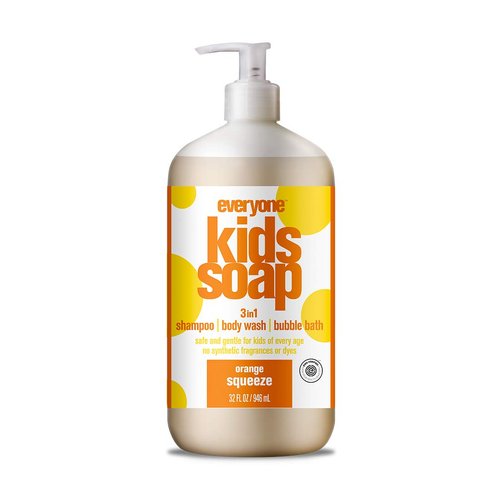 Everyone 3-in-1 Kids Soap, Body Wash, Bubble Bath, Shampoo, 32 Ounce (Pack of 1), Orange Squeeze, Coconut Cleanser with Plant Extracts and Pure Essential Oils