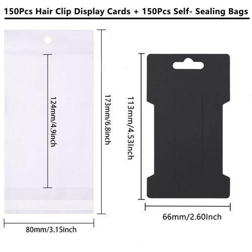 CEE 150 Pcs Hair Clip Display Cards with Self-Seal Bags, Paper Cardboard Holders for Hair Bows, Barrettes, and Accessories Organizing