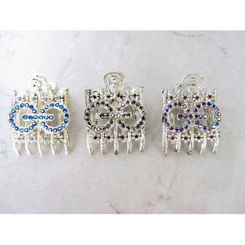 Generic Silver metal circles and flowers crystal alligator hair claw clip clamp (Primary color: AB crysyal)