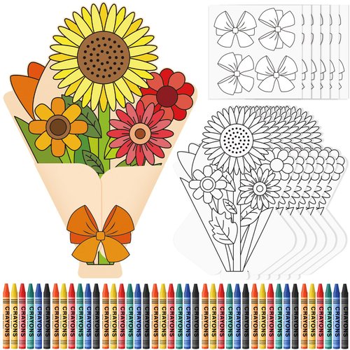 Capoda 36 Set Fall Thanksgiving Craft Kit with 216 Pcs Crayon Color Your Own Flower Bouquet Coloring Paper Flower Bouquet Gift Thanksgiving DIY Craft Projects Fall Party Supplies Decorations
