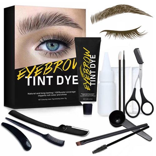 Instant Eyelash & Eyebrow Kit, Professional 2 In 1 Lash & Brow Color Kit, Natural Bushy Eyebrow Makeup Set, for 6 Weeks DIY Hair Coloring, Safe & Easy for Salon Home, Maroon