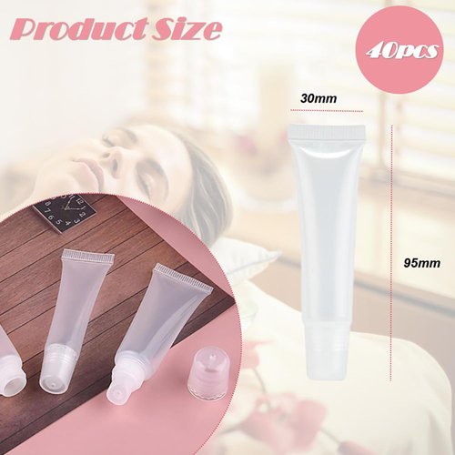 40Packs 15ML Empty Lip Gloss Tubes Clear Squeeze Lip Gloss Containers Refillable Soft Tubes Cosmetic Lip Containers for DIY Lip Gloss Balm & Travel Toiletries
