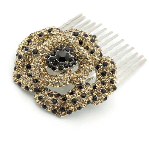 Medium Decorative Hair Comb Rhinestone Crystal Rose Bridal Hair Comb, Light Brown