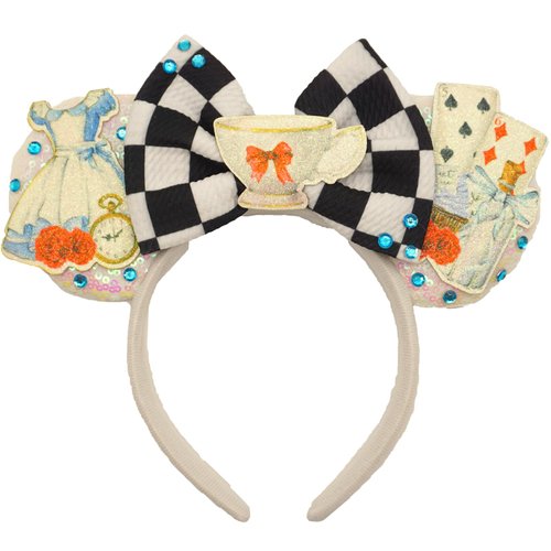 ZHENNAN Mouse Ears Headbands for Women, Glitter Alice Skirt Bows Ears Headbands, Alice Themed Events Birthday Party Decorations Hair Accessoires