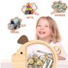 Piggy Bank for Kids, Unbreakable Clear Wood Money Bank for Boy Girls, Cute Coin Box Wooden Money Saving Jar for Cash, Money Saving Gift for Christmas, Birthday, Baby Shower (A)