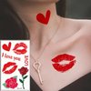 Valentines Day Temporary Tattoo Adult Kids, Red Heart Lip Fake Tattoos, Rose Angel Arrow Line Hearts Tattoo Stickers, Semi Permanent Tattoo for Women Valentines Decoration 10 Sheets
