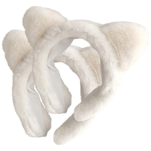 minkissy Cat Ears Cat Ears Plush Cat Ear Headband, 2pcs Furry Cat Ear Hair Band Lovely Ears Hairband Face Washing Headband for Women Girls White Black Cat Ears Womens Headbands
