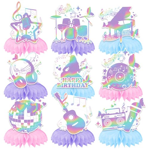 9 PCS Music Birthday Party Decorations Popular Honeycomb Centerpieces for Tables Pop Star Themed Party Decorations for Girls Adult Party Supplies