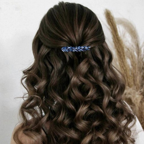 Allereyae Crystal Wedding Hairpins Barrette Rhinestone Hair Clip Barrette Blue CZ Bling Bridal Headpieces Decorative Head Clip Headwear Bridal Hair Accessories for Women and Girls (Blue)