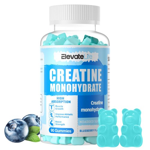 ElevateLife Creatine Monohydrate Gummies 5000mg for Men & Women, Chewables Creatine Monohydrate for Muscle Strength, Muscle Builder, Energy Boost, Pre-Workout Supplement(90 Count)-Blueberry