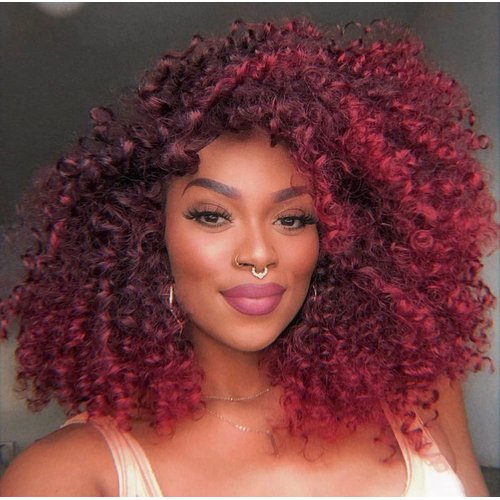 ANNIVIA Short Lace Front Wigs for Black Women Burgundy HD Lace Front Curly Wig Pre Plucked with Babyhair, Dark Roots Burgundy Red Synthetic Bob Kinky Afro Short Curly Frontal Hair Wig 16inch（Burgundy）