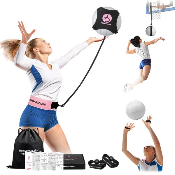 BRANTMAKER Volleyball Training Equipment, 2 Sizes Volleyball Trainer for Serving, Hitting, Setting, Pink Volleyball Practice Bundles with Instructions for Teen Girls（Ball not Included）