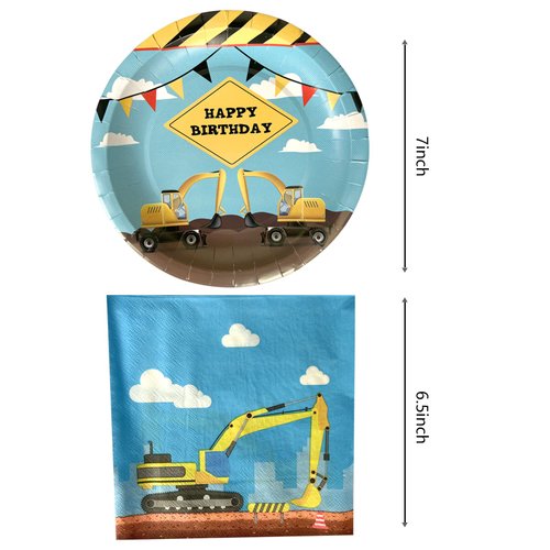 Construction Birthday Party Supplies for Boys Kids, 20 Plates and 20 Napkins, for Excavator Themed Birthday Party Decorations Set