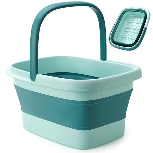 moohemoo Collapsible Foot Bath Basin Foot soak Tub, Foot Soaking Tub with Massage Acupoint for Feet Soaking, Pedicure Foot Spa, Multifunction Plastic Bucket with Handle, Home Spa Treatment – Green