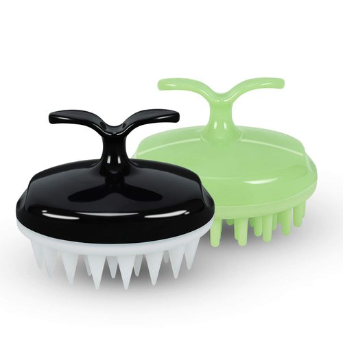 Hair Scalp Massager Shampoo Brush, Handheld Scalp Care Hair Brush with Soft Silicone, Shower Scalp Massager, Comfortable Head Scrubber for All Hair Types, Black&Green