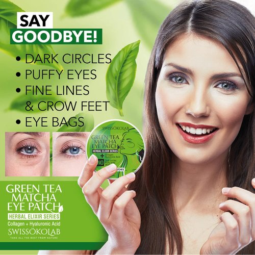 SWISSÖKOLAB Under Eye Patches For Puffy Eyes 24k Gold Eye Mask Dark Circles And Puffiness Collagen Eye Gel Pads Moisturizing & Reducing Wrinkles Anti-Aging Hyaluronic Acid (Green Tea)
