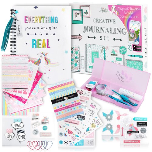 DIY Unicorn Journaling Set/Scrapbook Kit for Girls - Includes Scrapbooking Supplies Plus Augmented Reality Experience (STEM Toys) Use As Kids Planner, Organizer, Diary & Craft Kits