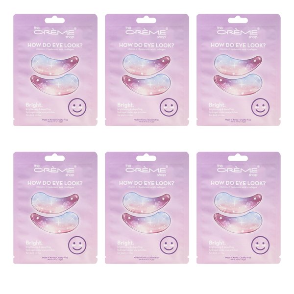 The Crème Shop How Do Eye Look? Vegan Illuminating Under Eye Patches for Brightening Depuffing with Vitamin C Hyaluronic Acid & Vegan Collagen 15 Min Quick Fix for Dark Circles Wrinkles (Set of 6Pack)
