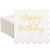 Qilery 100 Pack Happy Birthday Napkins Bulk, Scalloped Disposable Cocktail Napkins White and Gold Birthday Napkins 2 Ply Paper Napkins for Birthday Party Supplies, 5 x 5 Inch