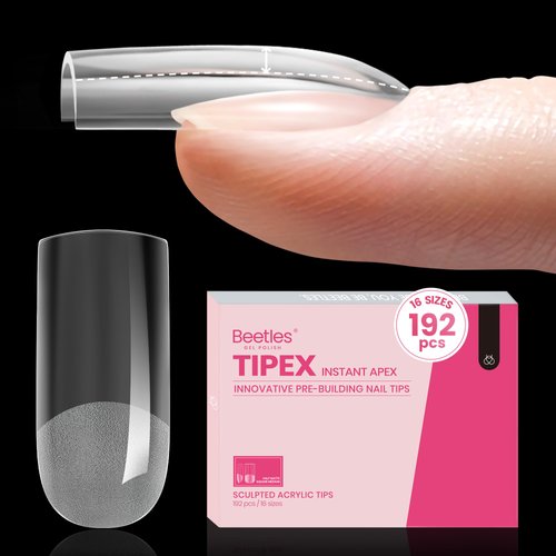 Beetles Tipex Instant Apex Nail Tips, 192Pcs Medium Square Upgraded Pre-building Pre-Etched Half Matte Gel Nail Tips Thicker Acrylic Nail Strong Full Cover False Nail Extension Building for Flat Nails