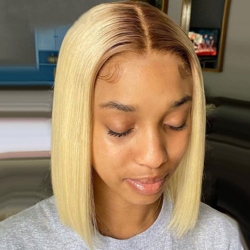 Ali Pearl Hair Wig 4/613 Blonde Lace Front Wigs Human Hair Short 13x4 Bob Wig Straight Ombre Lace Frontal Wigs for Black Women Brazilian Straight Glueless Bob Wigs Pre Plucked With Baby Hair 12 Inch
