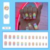 Gangel Heart French Tip Press on Nails Colorful Glossy Square Fake Nails with Nail Glue Medium Acrylic False Nails for Women and Girls(24 pcs)