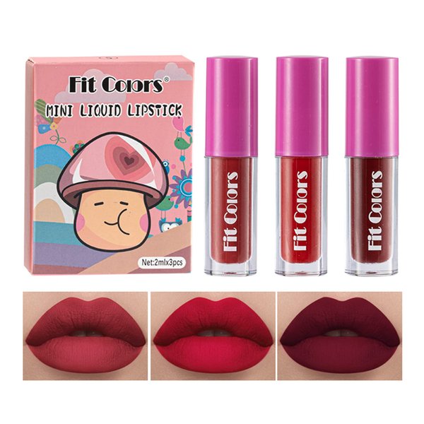 MIESCHER Liquid Lipstick Set, 3 Colors Matte Long Lasting Waterproof Lip Gloss, Full Coverage Lipstick Kit for Women Girls(05# Rose)