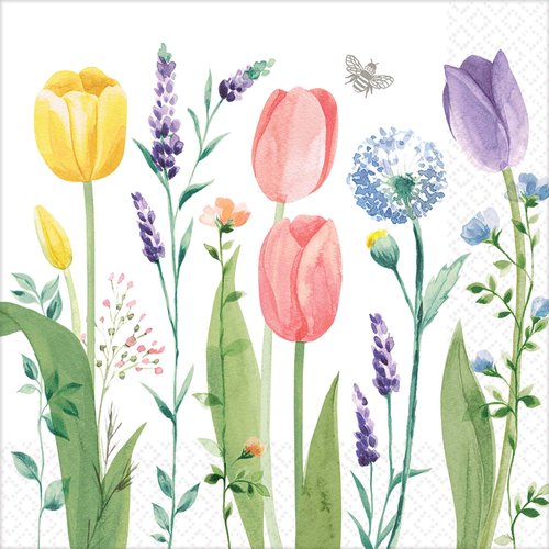Elegant Tulip Garden Dinner Napkins, 8" (16-Count) - Unique Floral-Designed Napkins, Perfect for Unforgettable Dining Experience