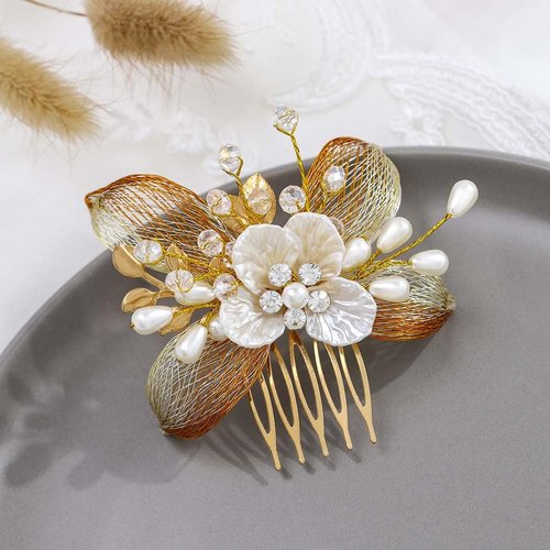 Campsis Wedding Hair Piece Pearl Bridal Hair Comb Crystal Bride Side Comb Hair Accessories for Women and Girls