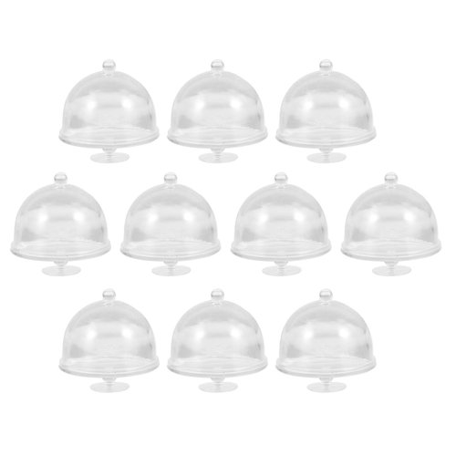 Zerodeko 10PCS Dollhouse Mini Cake Plate with Lid, Plastic Cupcake Stand Dome Cover, Clear Small Cake Display Stand for Dollhouse Kitchen Party Supplies Accessories 1 12 Scale