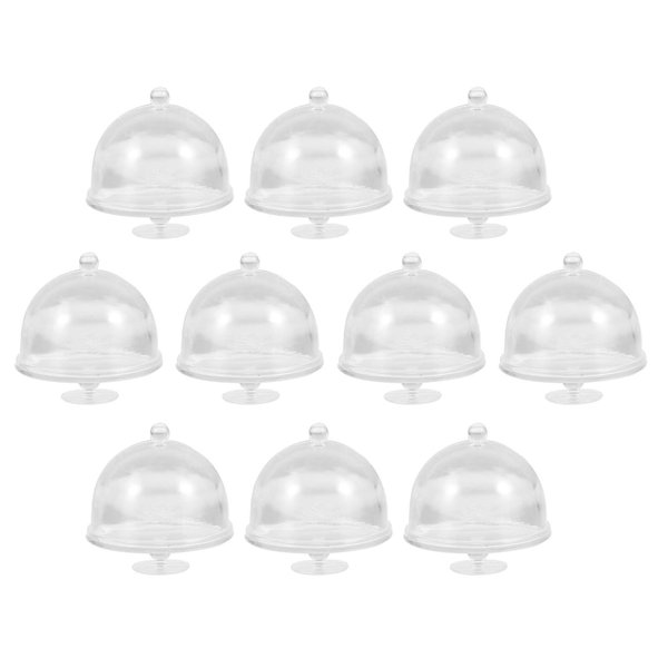Zerodeko 10PCS Dollhouse Mini Cake Plate with Lid, Plastic Cupcake Stand Dome Cover, Clear Small Cake Display Stand for Dollhouse Kitchen Party Supplies Accessories 1 12 Scale