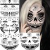 4 Sheets Scary Halloween Face Temporary Tattoos, 3D Halloween Face Tattoo Spider Temporary Face Tattoo Kit For Kids Girls Boys Adults, Dia de los muertos Day of the Dead Makeup Face Tattoos