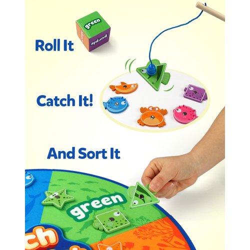 Coogam Montessori Toy for Toddlers, Fine Motor Skill Wooden Magnetic Fishing Game for Year Old Kids, Color and Shape Sorter for Age 3 4 5 Girls Boys Preschool Educational Gift