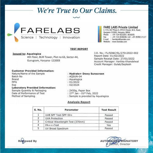 Aqualogica Hydrate+ Dewy Face Sunscreen with SPF 50+ & PA+++ | Coconut Water & Hyaluronic Acid Infused Hydrating Lotion | 1.76 Oz/50g