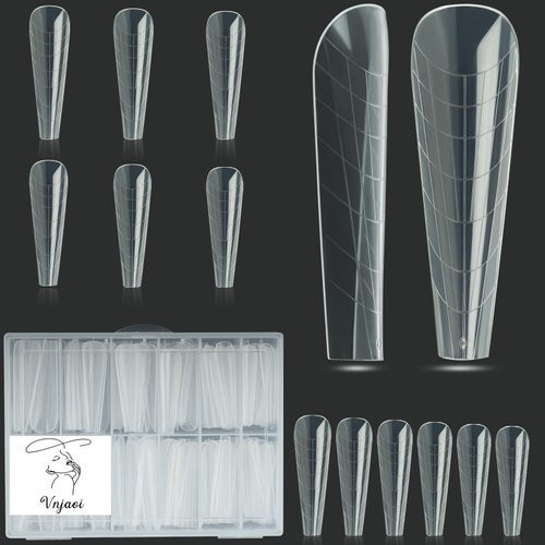 Vnjaoi 120 Pcs Poly Extension Gel Dual Nail Forms Nail Molds With Scale Builder Coffin Nail for Gel Manicure Nail Art Design Salon DIY at Home (Long Ferrari Dual Nail Forms Set)