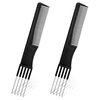 2pcs Double-Head Parting Teasing Comb, Black Metal Teasing Combs for Women Fine Tooth Comb Hair Forking Comb Prong Pick Combs Parting Comb Styling Comb with Metal Pick for Women