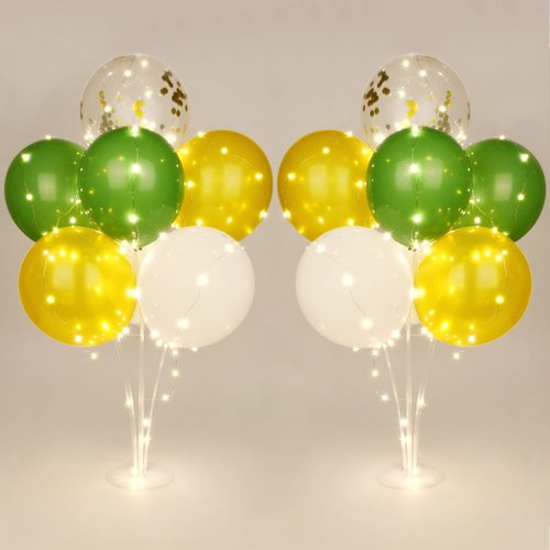 Ainiv 2 Set Table Balloon Stand Kit with Lights, Balloon Centerpieces for Tables Include 16 Green Forest Latex Confetti Balloons, Christmas Centerpieces Tables Decorations for Birthday, Weddings