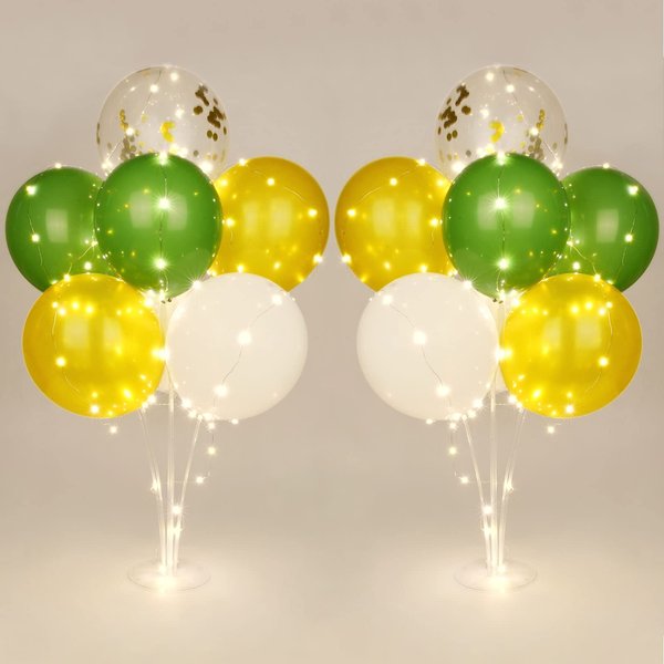 Ainiv 2 Set Table Balloon Stand Kit with Lights, Balloon Centerpieces for Tables Include 16 Green Forest Latex Confetti Balloons, Christmas Centerpieces Tables Decorations for Birthday, Weddings