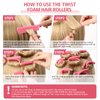 30 Pieces Flexible Curling Rods Twist Foam Hair Rollers Soft Foam No Heat Hair Rods Rollers and 1 Steel Pintail Comb Rat Tail Comb for Women Long and Short Hair(7 x 0.3 Inch,Pink)
