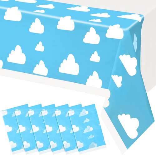 6 Pieces Blue Sky White Clouds Birthday Party Supplies Cartoon Story Tablecloth Party Table Cover Kids' Party Cloud Tablecovers Cartoon Table Banner for Baby Kids Shower Birthday Party Decorations